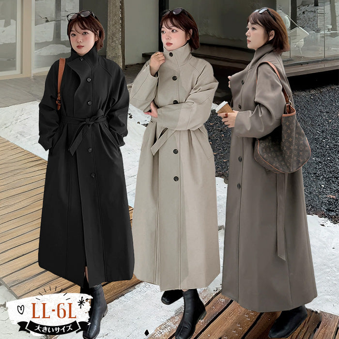 スタンドカラーフレアロングコート(LL/3L/4L/5L/6L)