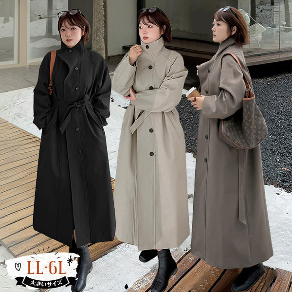 大きいサイズのスタンドカラーフレアロングコート（大人可愛いの王道）