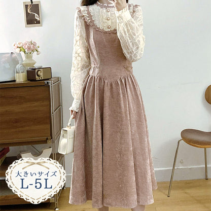 モカピンク・アンティークガーリーワンピース(L/LL/3L/4L/5L)
