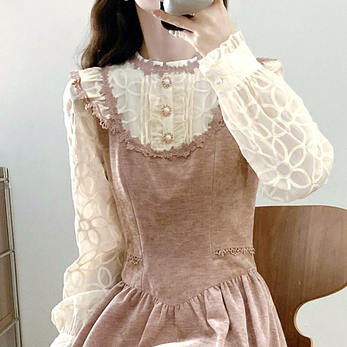 モカピンク・アンティークガーリーワンピース(L/LL/3L/4L/5L)