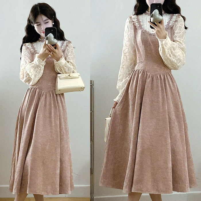 モカピンク・アンティークガーリーワンピース(L/LL/3L/4L/5L)