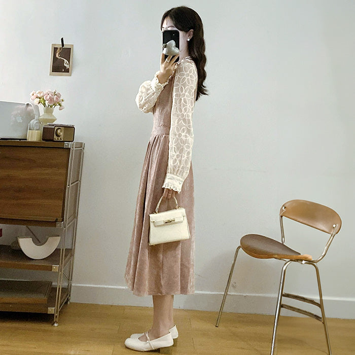 モカピンク・アンティークガーリーワンピース(L/LL/3L/4L/5L)