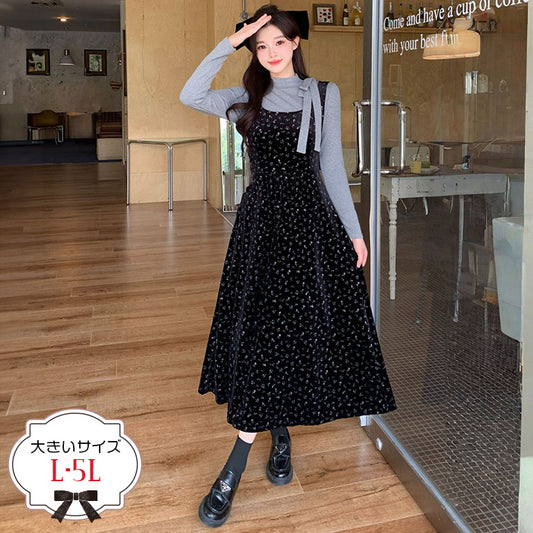 ブラックティー・リリィベルベットジャンスカセットアップ(L/LL/3L/4L/5L)