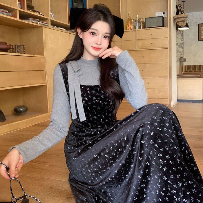 大きいサイズ レディース｜Black Tea Lily Velvet Jumper Skirt Set (L