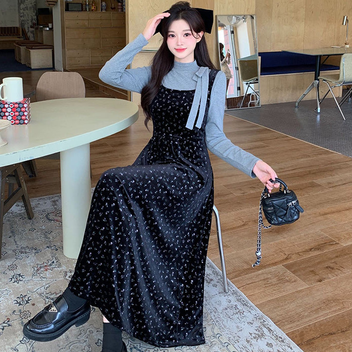 ブラックティー・リリィベルベットジャンスカセットアップ(L/LL/3L/4L/5L)