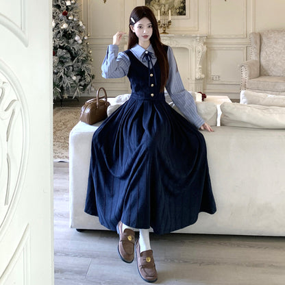 ミッドナイトネイビー・キャンパスフレアワンピース(L/LL/3L/4L/5L)