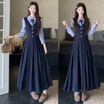 ミッドナイトネイビー・キャンパスフレアワンピース(L/LL/3L/4L/5L)