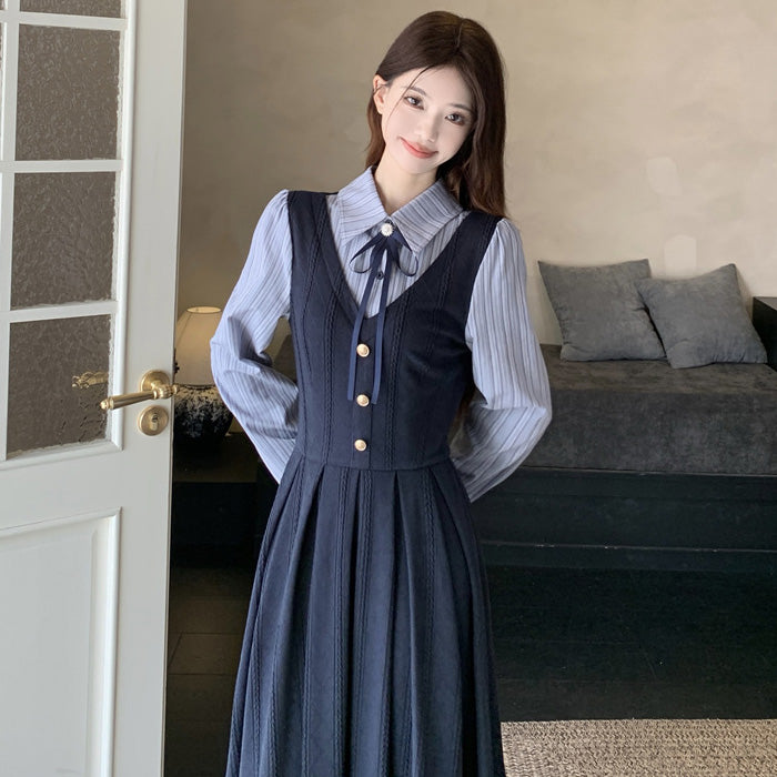 ミッドナイトネイビー・キャンパスフレアワンピース(L/LL/3L/4L/5L)