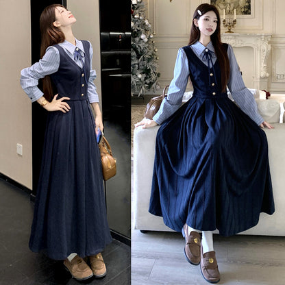 ミッドナイトネイビー・キャンパスフレアワンピース(L/LL/3L/4L/5L)