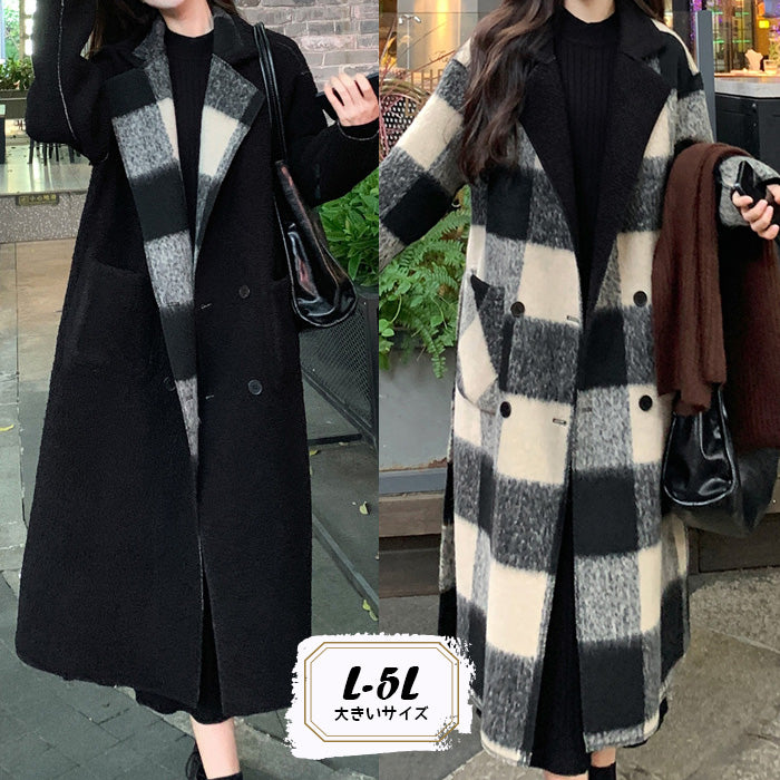 モノトーンシフォン・リバーシブルロングコート(L/LL/3L/4L/5L)