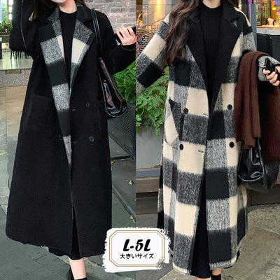 【大きいサイズのアウターランキング】モノトーンシフォン・リバーシブルロングコート(L/LL/3L/4L/5L)