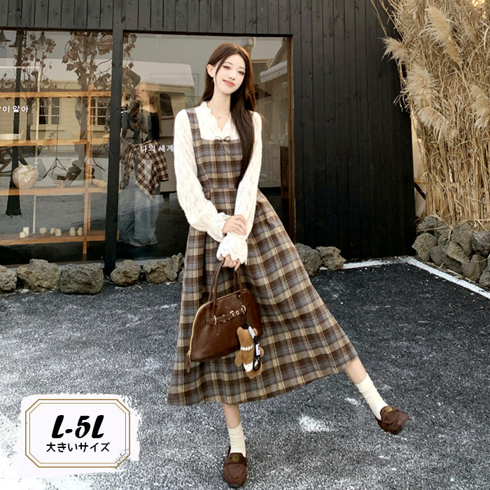 ブランシナモン・レトロロングワンピース(L/LL/3L/4L/5L)