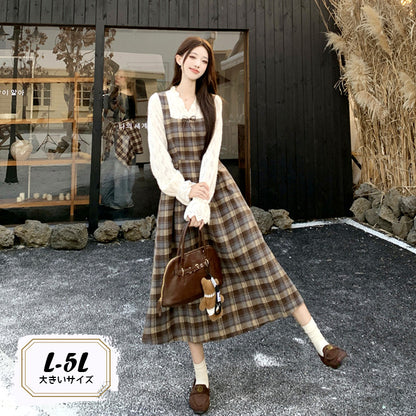 ブランシナモン・レトロロングワンピース(L/LL/3L/4L/5L)