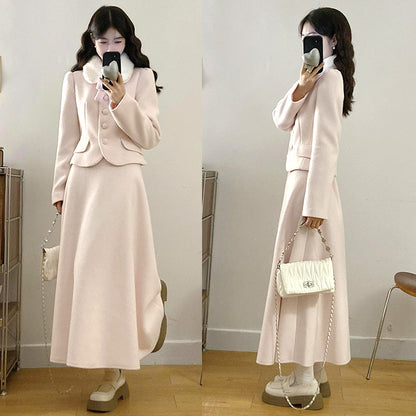 シュガーミルク・ファーカラーフレアセットアップ(L/LL/3L/4L/5L)