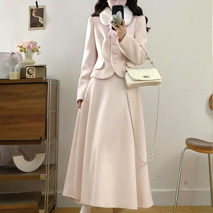 シュガーミルク・ファーカラーフレアセットアップ(L/LL/3L/4L/5L)