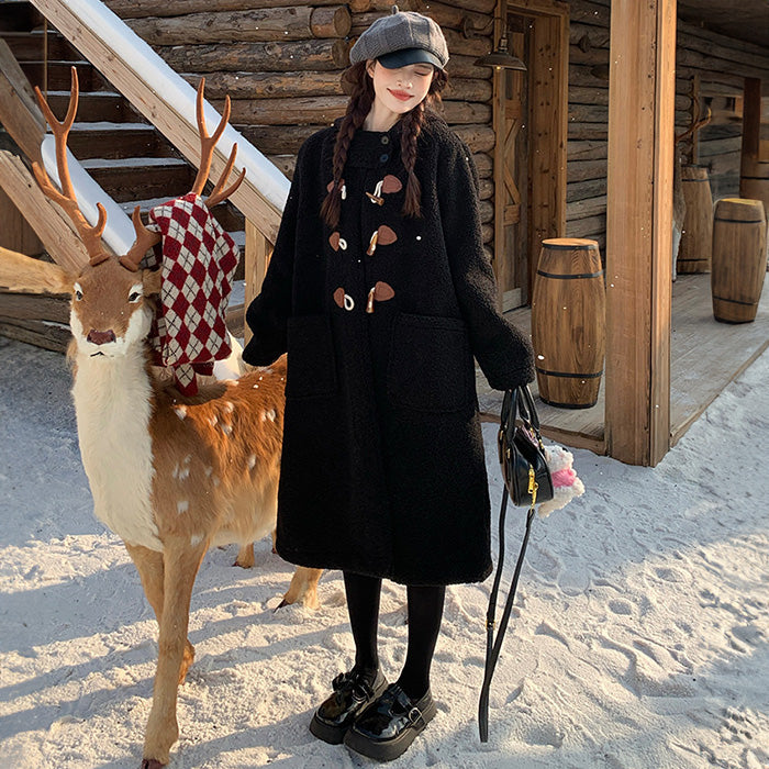 ブラック・ふわもこダッフルコート(LL/3L/4L/5L)