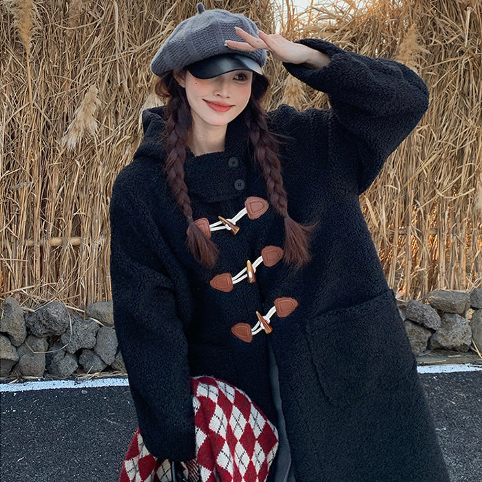 ブラック・ふわもこダッフルコート(LL/3L/4L/5L)