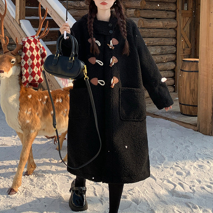 ブラック・ふわもこダッフルコート(LL/3L/4L/5L)