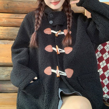 ブラック・ふわもこダッフルコート(LL/3L/4L/5L)