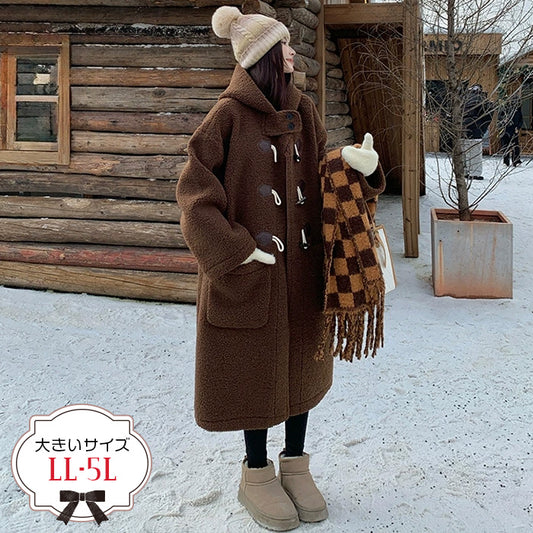 ブラウン・ふわもこダッフルコート(LL/3L/4L/5L)