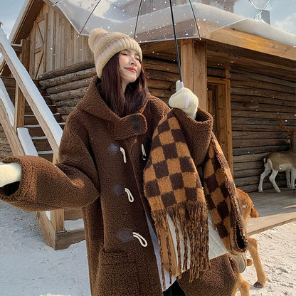 ブラウン・ふわもこダッフルコート(LL/3L/4L/5L)