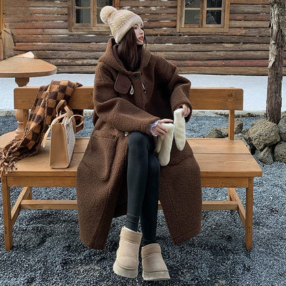 ブラウン・ふわもこダッフルコート(LL/3L/4L/5L)