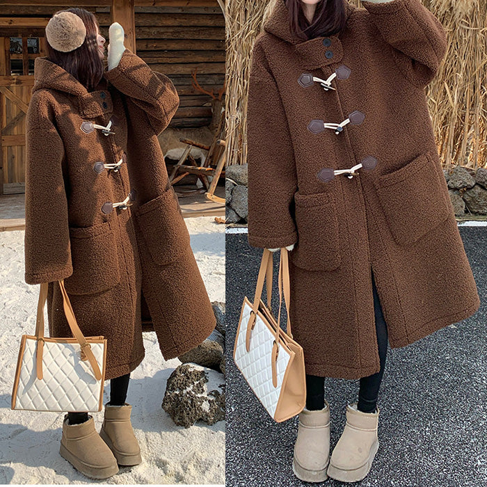 ブラウン・ふわもこダッフルコート(LL/3L/4L/5L)