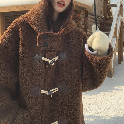 ブラウン・ふわもこダッフルコート(LL/3L/4L/5L)