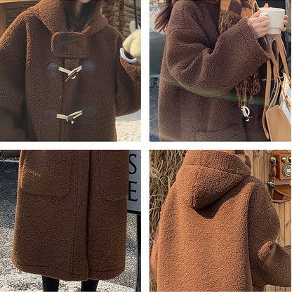 ブラウン・ふわもこダッフルコート(LL/3L/4L/5L)