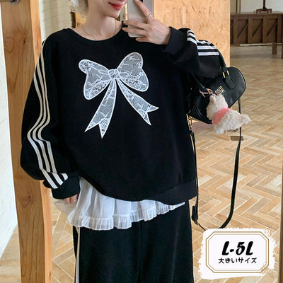 ブラックシュガー・レースリボンジャージセットアップ(L/LL/3L/4L/5L)