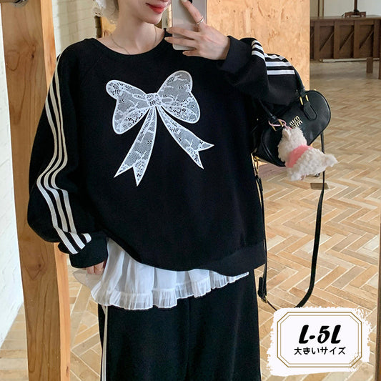 ブラックシュガー・レースリボンジャージセットアップ(L/LL/3L/4L/5L)