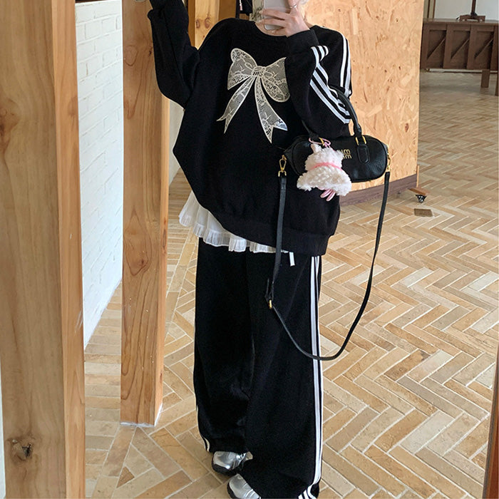 ブラックシュガー・レースリボンジャージセットアップ(L/LL/3L/4L/5L)