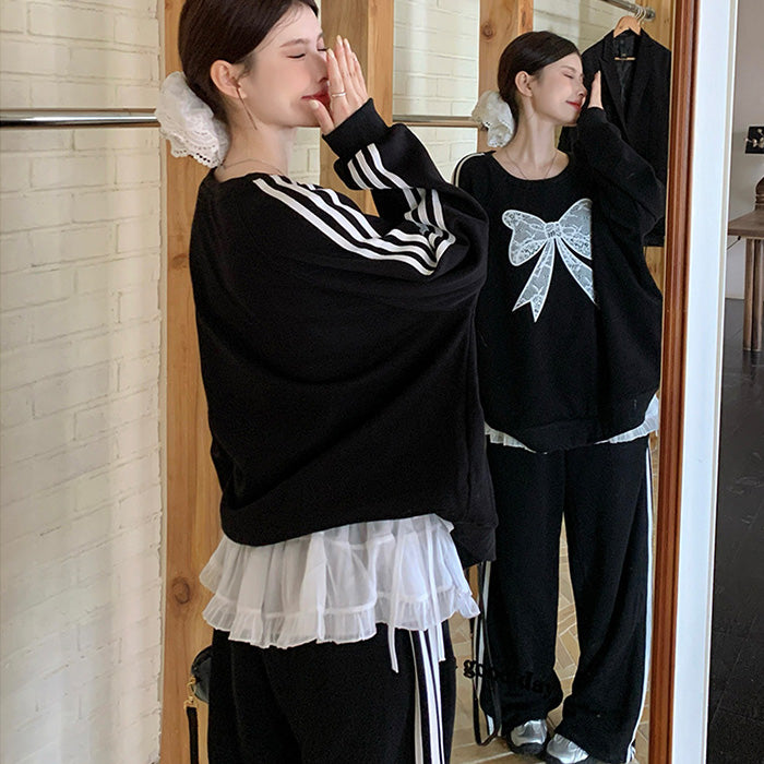 ブラックシュガー・レースリボンジャージセットアップ(L/LL/3L/4L/5L)