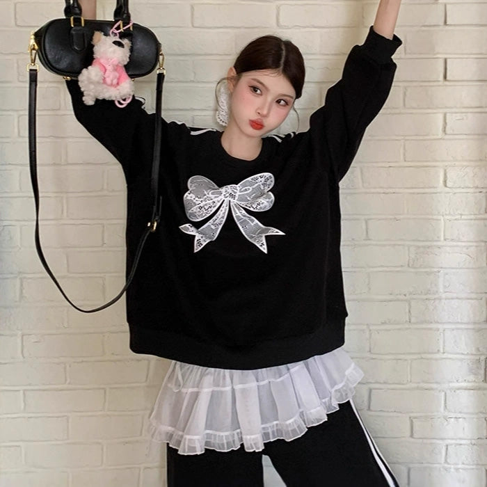 ブラックシュガー・レースリボンジャージセットアップ(L/LL/3L/4L/5L)