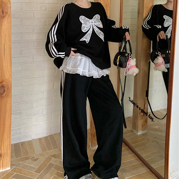 ブラックシュガー・レースリボンジャージセットアップ(L/LL/3L/4L/5L)