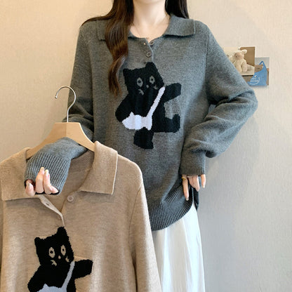 ふかふかネコさんニットトップス(L/LL/3L/4L/5L)