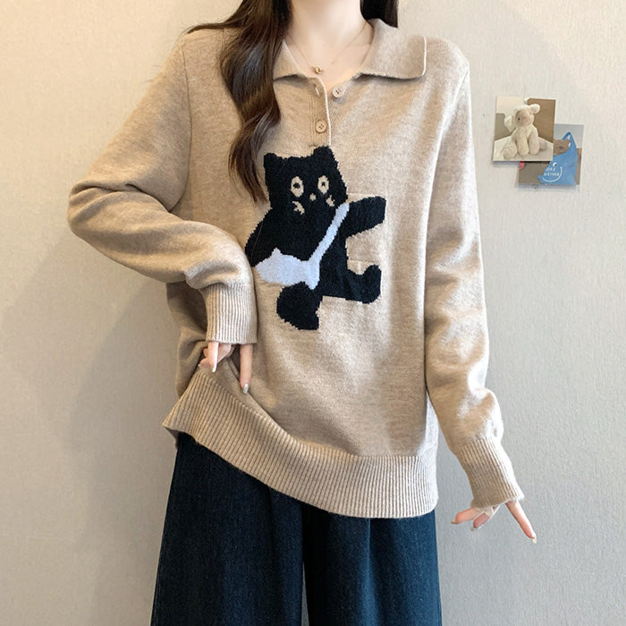 ふかふかネコさんニットトップス(L/LL/3L/4L/5L)