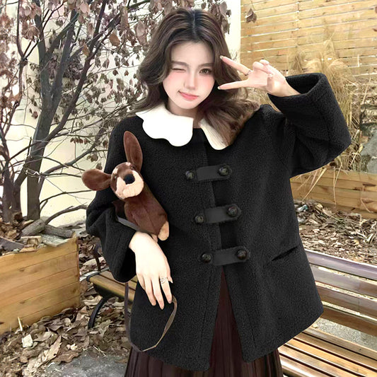 ミルクカラー襟のドーリーボアコート(L/LL/3L/4L/5L)