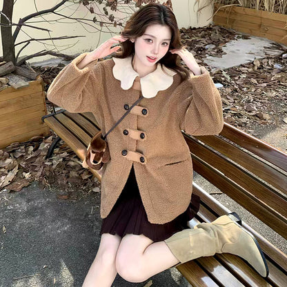 ミルクカラー襟のドーリーボアコート(L/LL/3L/4L/5L)