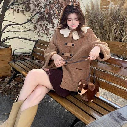 ミルクカラー襟のドーリーボアコート(L/LL/3L/4L/5L)