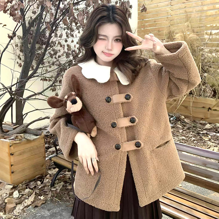 ミルクカラー襟のドーリーボアコート(L/LL/3L/4L/5L)