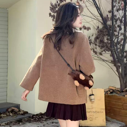 ミルクカラー襟のドーリーボアコート(L/LL/3L/4L/5L)