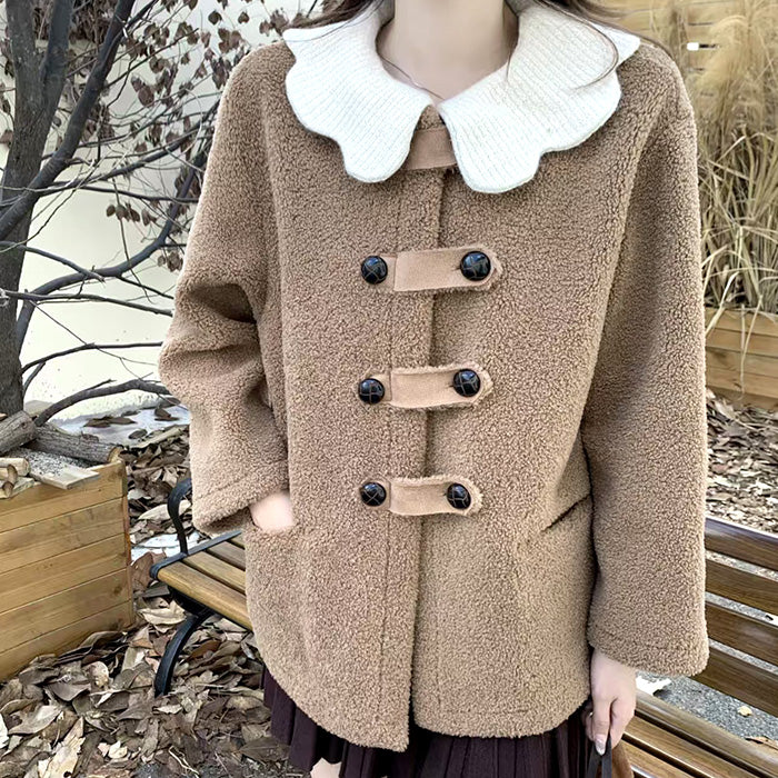 ミルクカラー襟のドーリーボアコート(L/LL/3L/4L/5L)