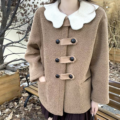 ミルクカラー襟のドーリーボアコート(L/LL/3L/4L/5L)