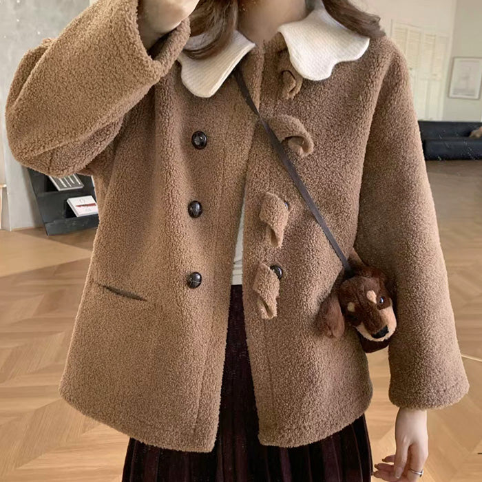 ミルクカラー襟のドーリーボアコート(L/LL/3L/4L/5L)