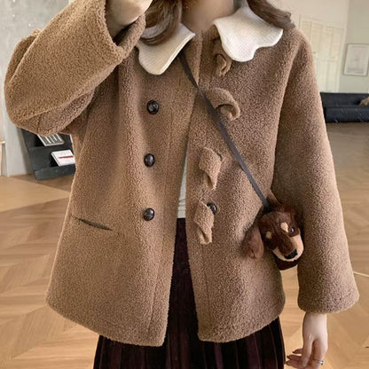 ミルクカラー襟のドーリーボアコート(L/LL/3L/4L/5L)