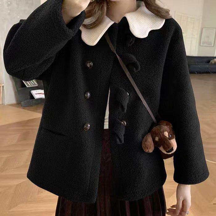 ミルクカラー襟のドーリーボアコート(L/LL/3L/4L/5L)