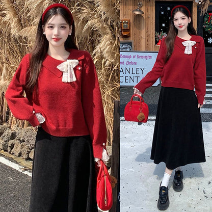 スカーレットレディ・レースリボンセットアップ(L/LL/3L/4L/5L)