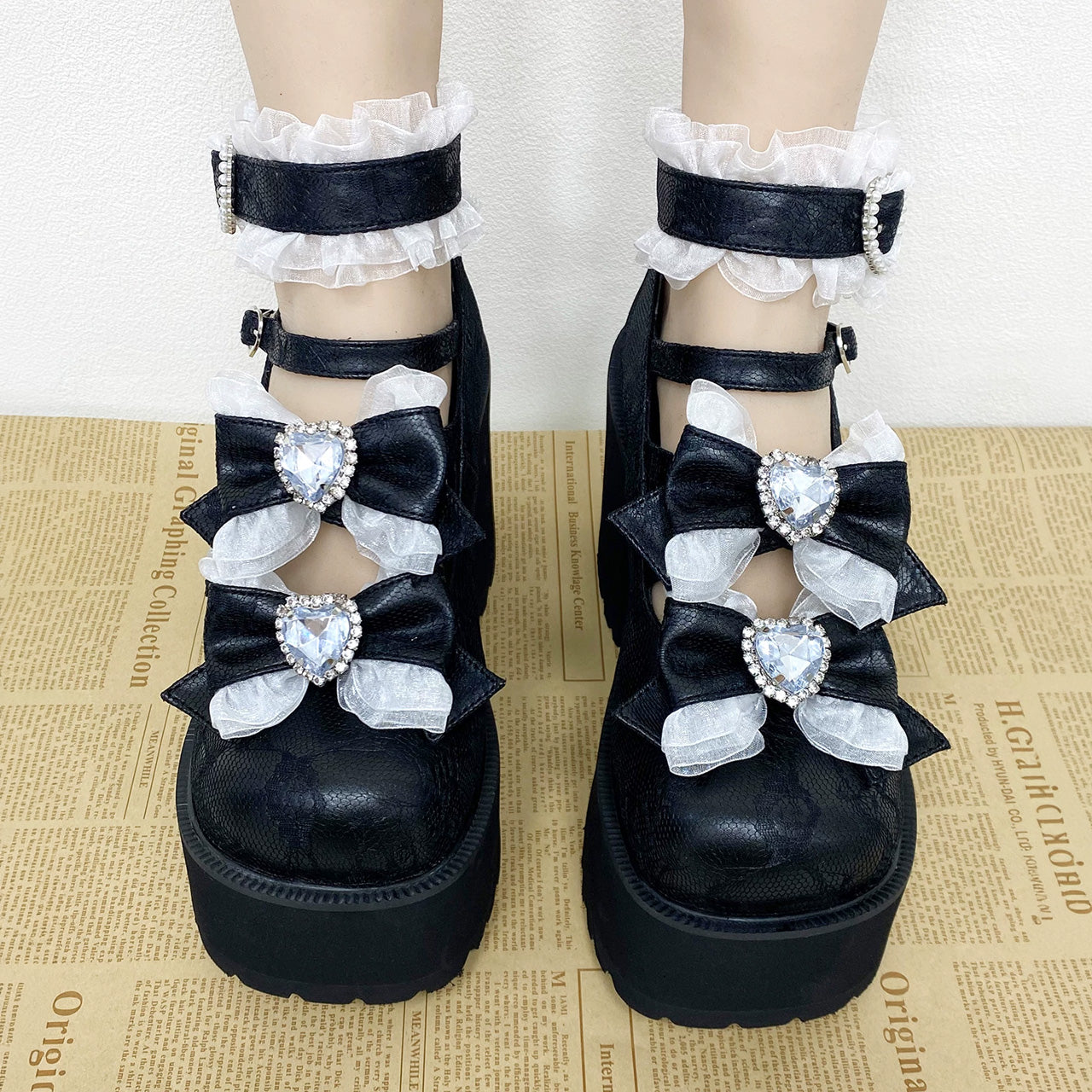 大きいサイズ レディース 【30cmまでオーダーOK】■厚底レースリボンパンプス/大きいサイズの靴