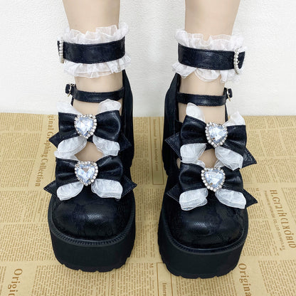【30cmまでオーダーOK】■厚底レースリボンパンプス/大きいサイズの靴